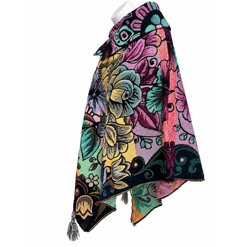 NEW Womens Floral Poncho One Size Multicolor Boho Cape Shawl Wrap